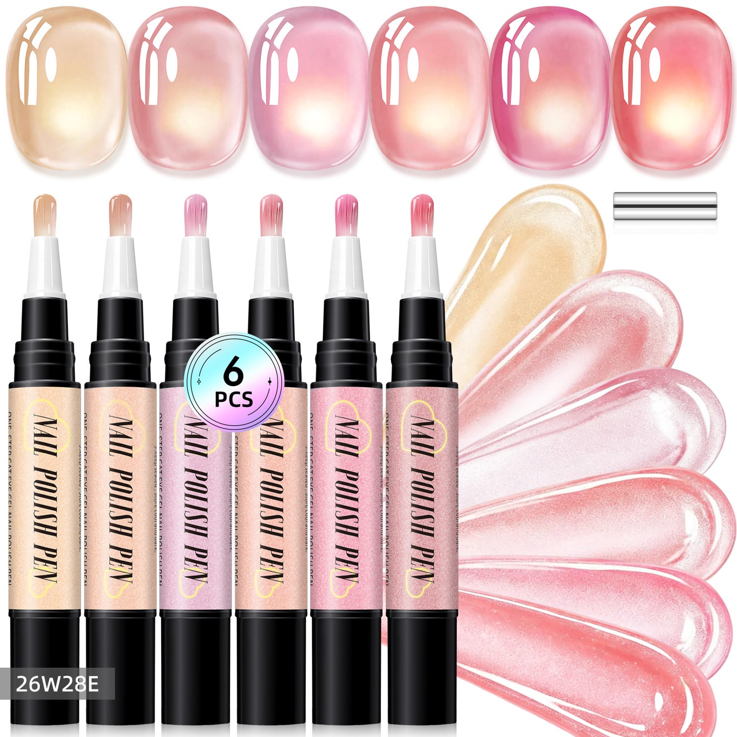 6 Pcs—Crystal Glitter Cat Eye Iridescent Nail Polish Pen