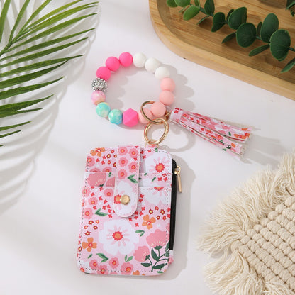 🌸Floral Card Holder & Bracelet Set – Holds ID & Cash, Attach to Bag