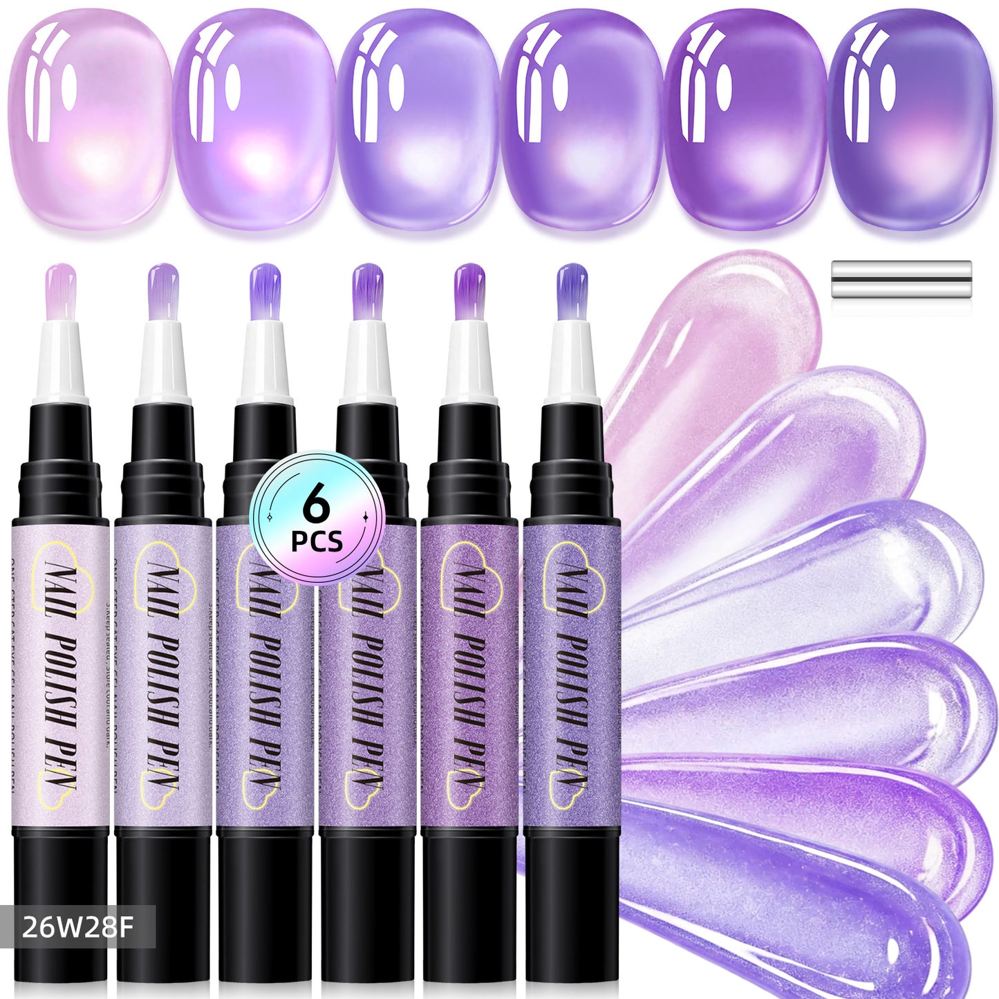 6 Pcs—Crystal Glitter Cat Eye Iridescent Nail Polish Pen