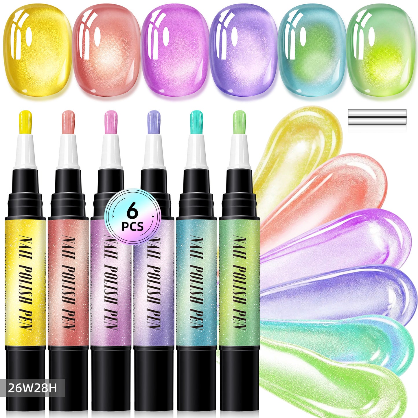 6 Pcs—Crystal Glitter Cat Eye Iridescent Nail Polish Pen