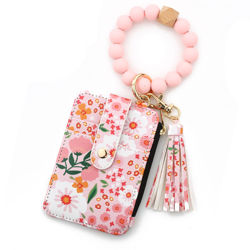 🌸Floral Card Holder & Bracelet Set – Holds ID & Cash, Attach to Bag