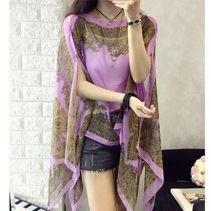 French printed chiffon sun protection shawl