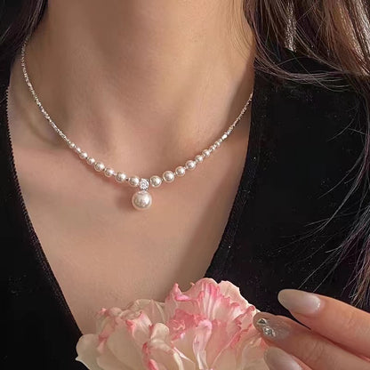 Handmade Silver Bead Pearl Necklace