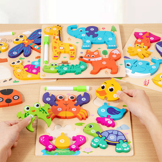 Children's 3D Wooden Puzzle Toy, Front Assembly + Back Drawing