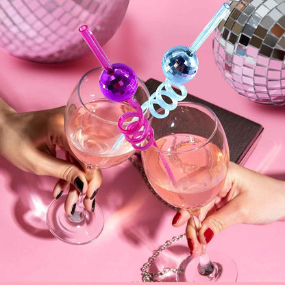 Shiny Disco Ball Reusable Straws, Decorative Party Supplies for Celebrations