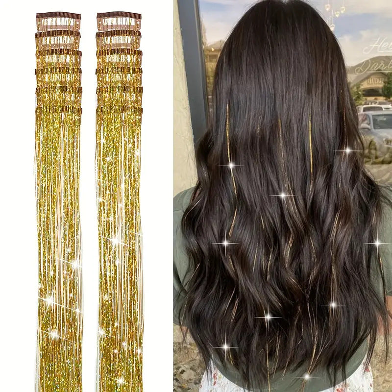 【12-Pack】Clip-in Laser Color Strands for Hair