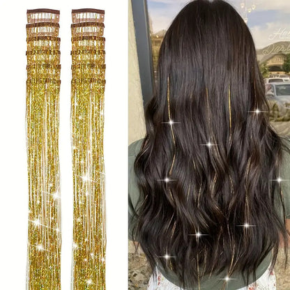 【12-Pack】Clip-in Laser Color Strands for Hair