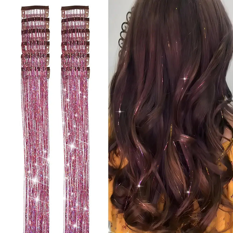 【12-Pack】Clip-in Laser Color Strands for Hair
