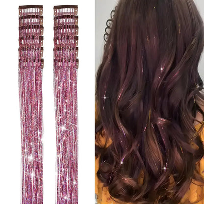【12-Pack】Clip-in Laser Color Strands for Hair