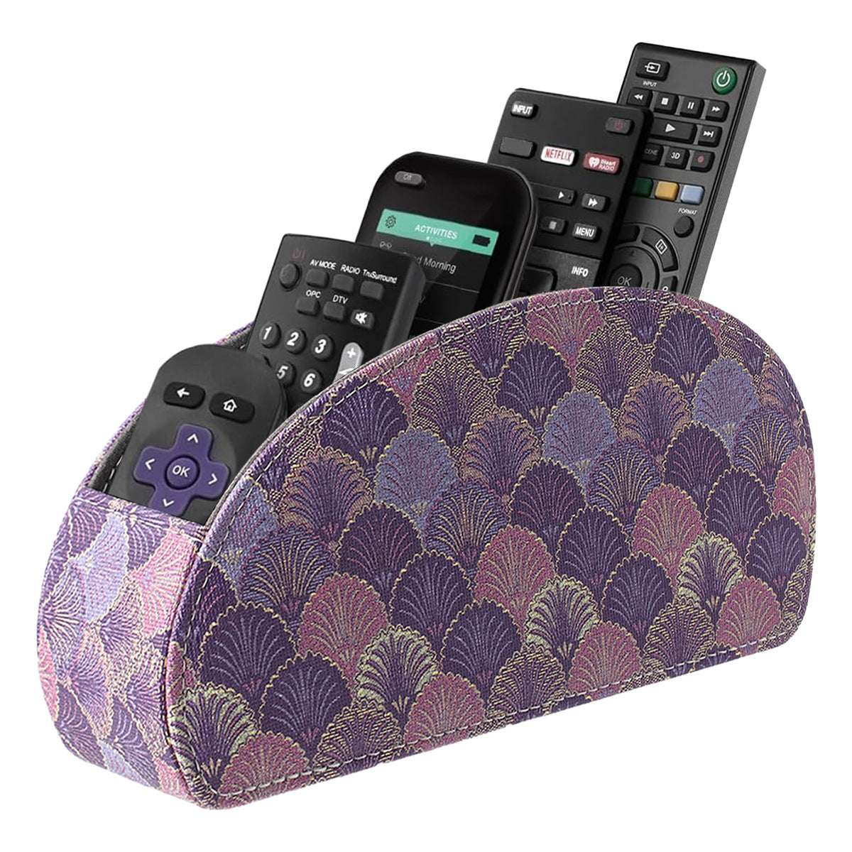 Leather Remote Control Organizer Box with 5 Compartments, Multifunction Curved Desktop Storage Tray