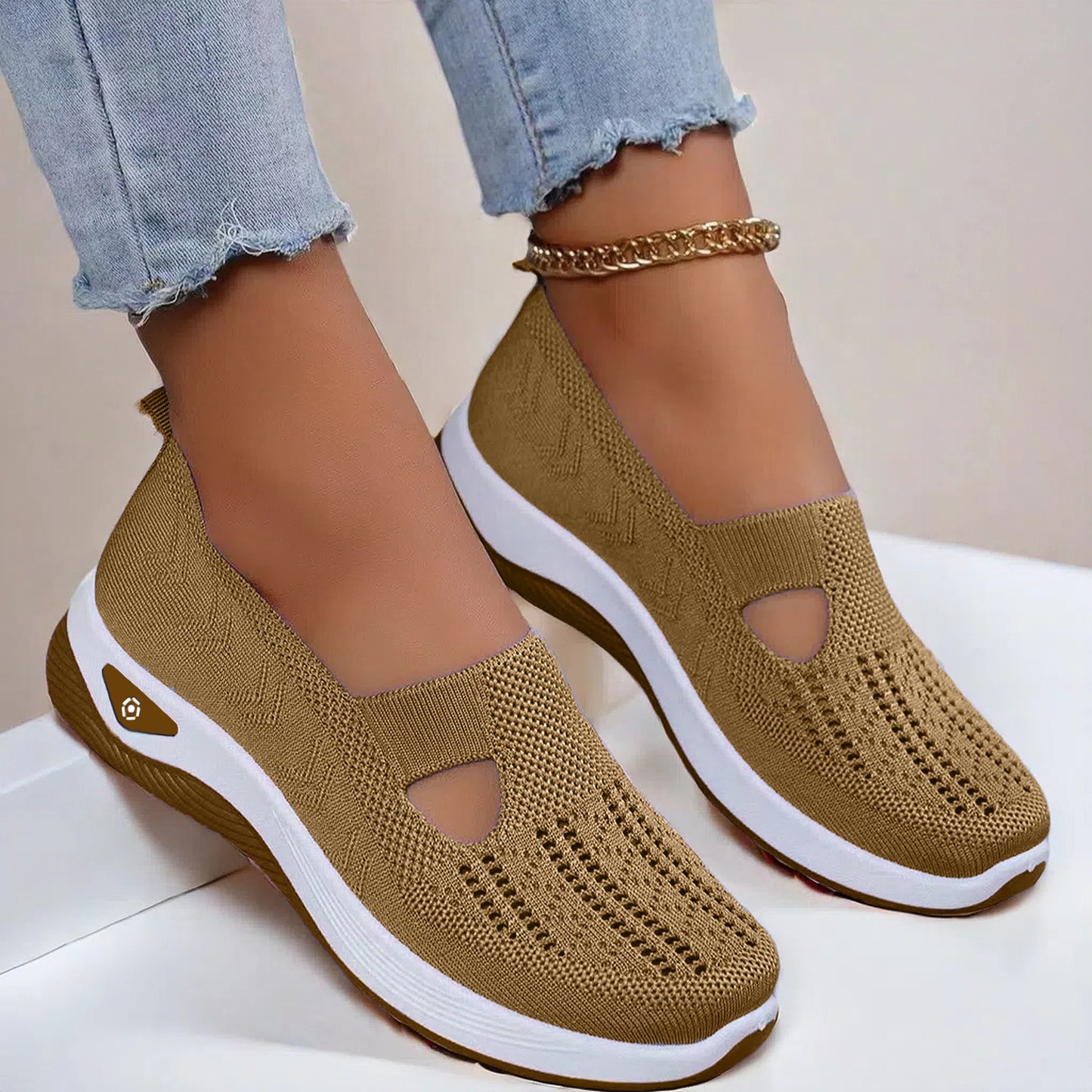 High Quality-Women's large size knitted mesh casual shoes, soft sole and breathable