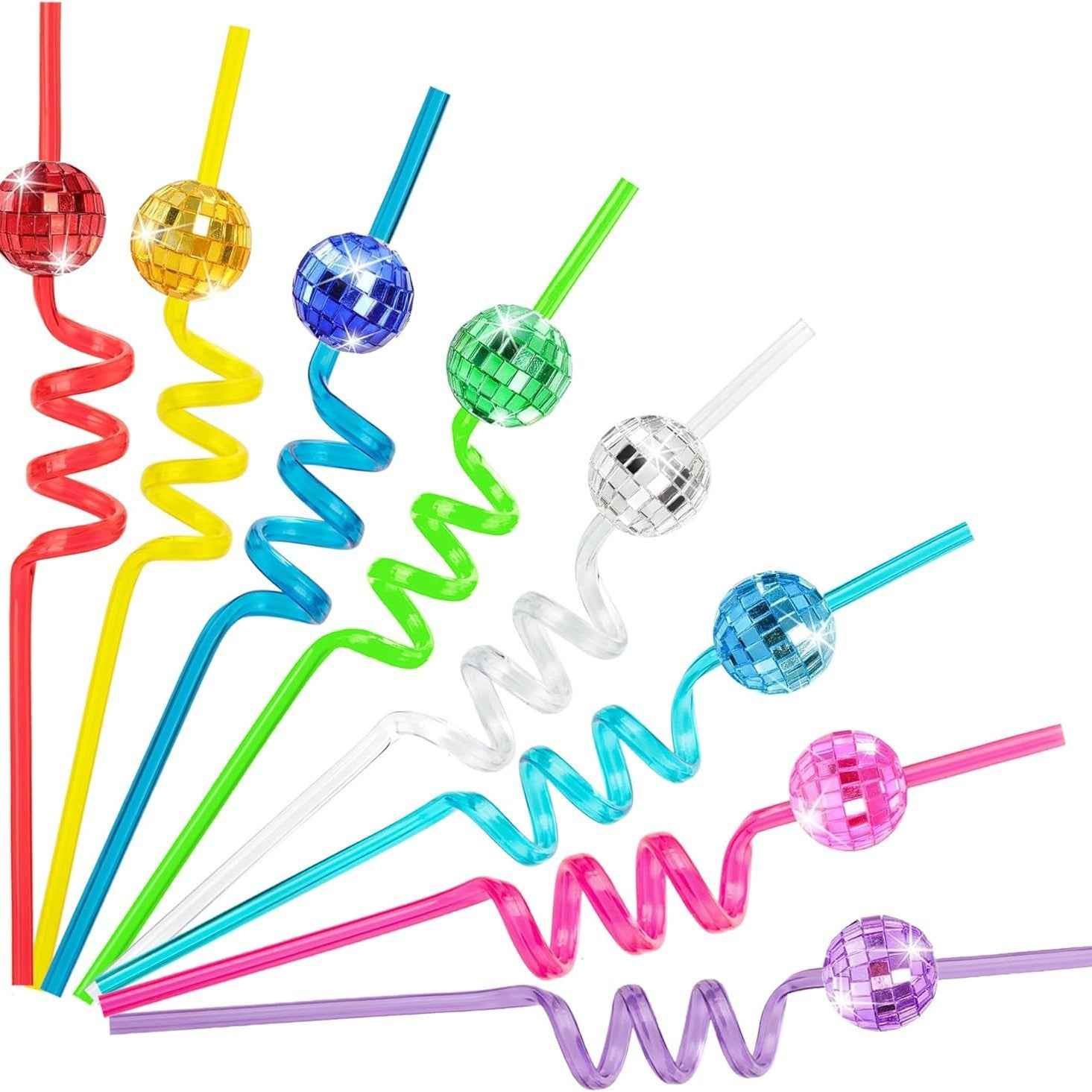 Shiny Disco Ball Reusable Straws, Decorative Party Supplies for Celebrations