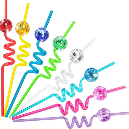 Shiny Disco Ball Reusable Straws, Decorative Party Supplies for Celebrations