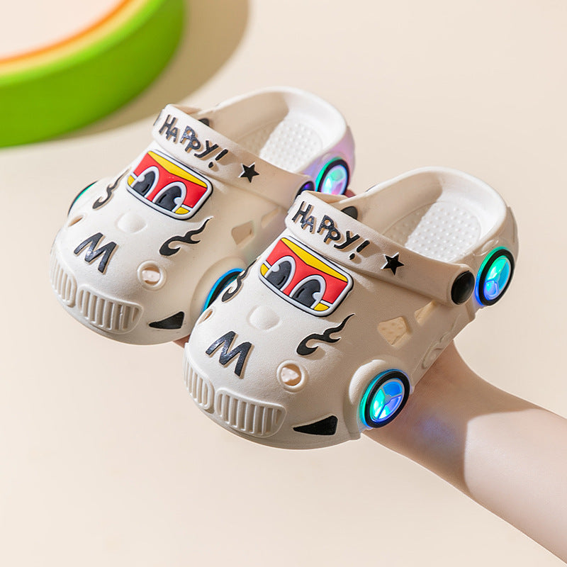 Children's non-slip soft-sole light-up sandals with cartoon car design