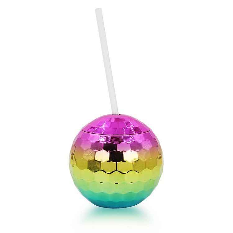 Glitter Mirror Ball Cup with Straw, 600ML Unique Party Drinkware