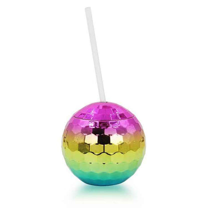 Glitter Mirror Ball Cup with Straw, 600ML Unique Party Drinkware