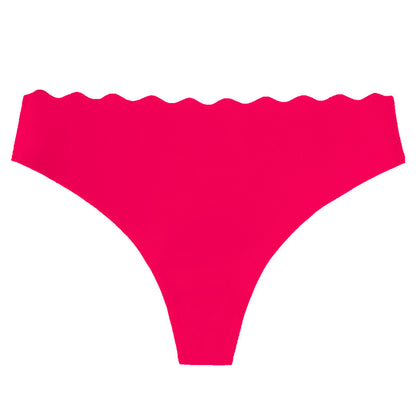 Women's Solid Scallop Trim Thong, Soft Comfort Breathable Drop Waist Seamless Panties