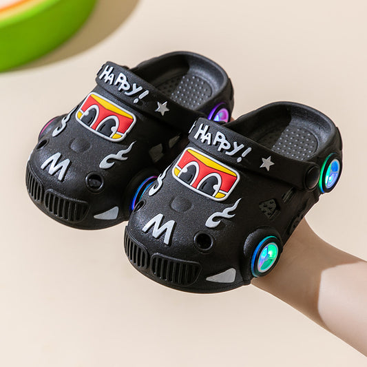 Children's non-slip soft-sole light-up sandals with cartoon car design