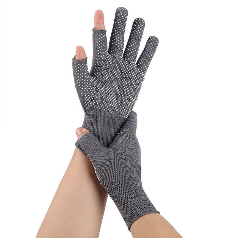 Thin Fingerless Silicone Anti-Slip Gloves (2-Finger Gap) — Outdoor Riding, Driving & Sun Protection