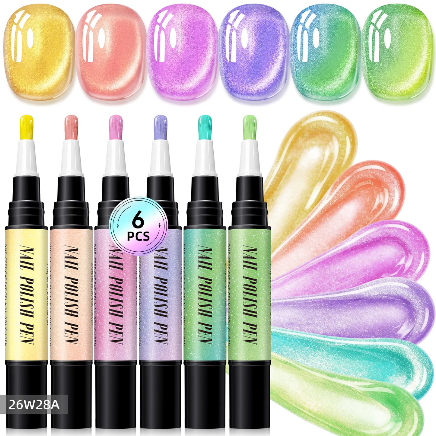 6 Pcs—Crystal Glitter Cat Eye Iridescent Nail Polish Pen