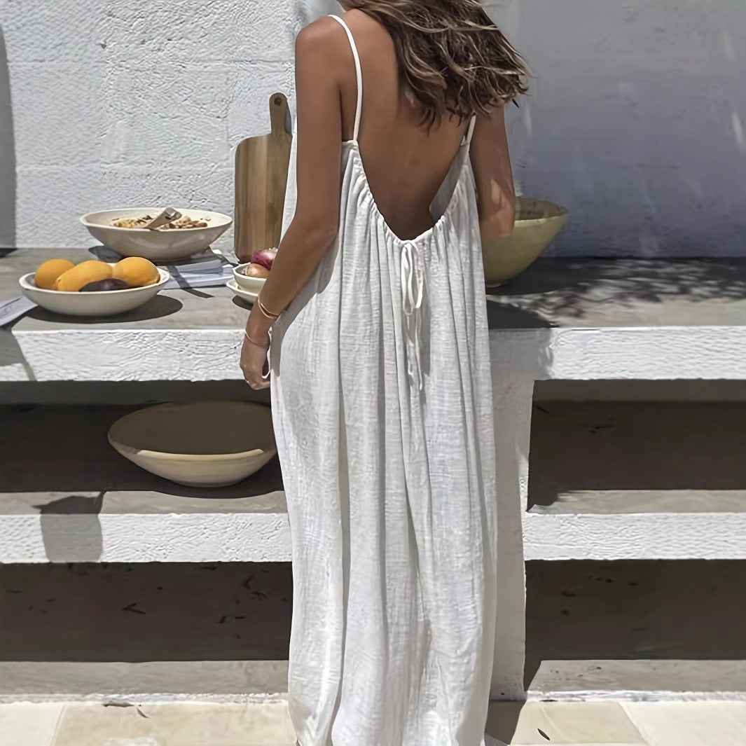 Women’s Loose-Fit Long Slip Nightdress，Spaghetti Strap Lounge Dress