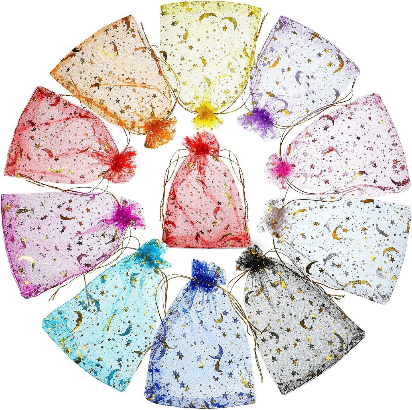 Star and Moon Gold-Stamped Mesh Drawstring Bag