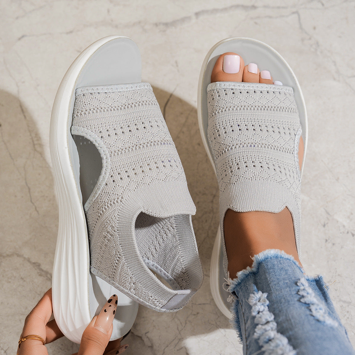 Women's Hollow-Out Knit Platform Sport Sandals