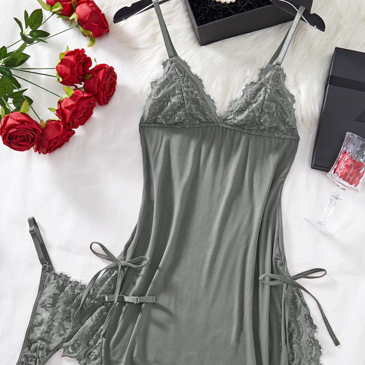 Tank Top Lace Nightgown Set
