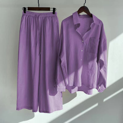 Women's Spring Cotton and Linen Shirt 2-Piece Set