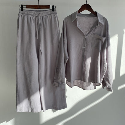 Women's Spring Cotton and Linen Shirt 2-Piece Set