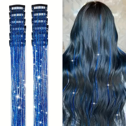 【12-Pack】Clip-in Laser Color Strands for Hair