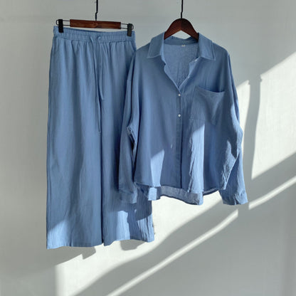 Women's Spring Cotton and Linen Shirt 2-Piece Set
