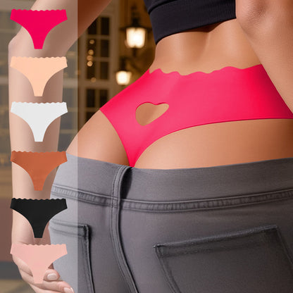 Women's Solid Scallop Trim Thong, Soft Comfort Breathable Drop Waist Seamless Panties