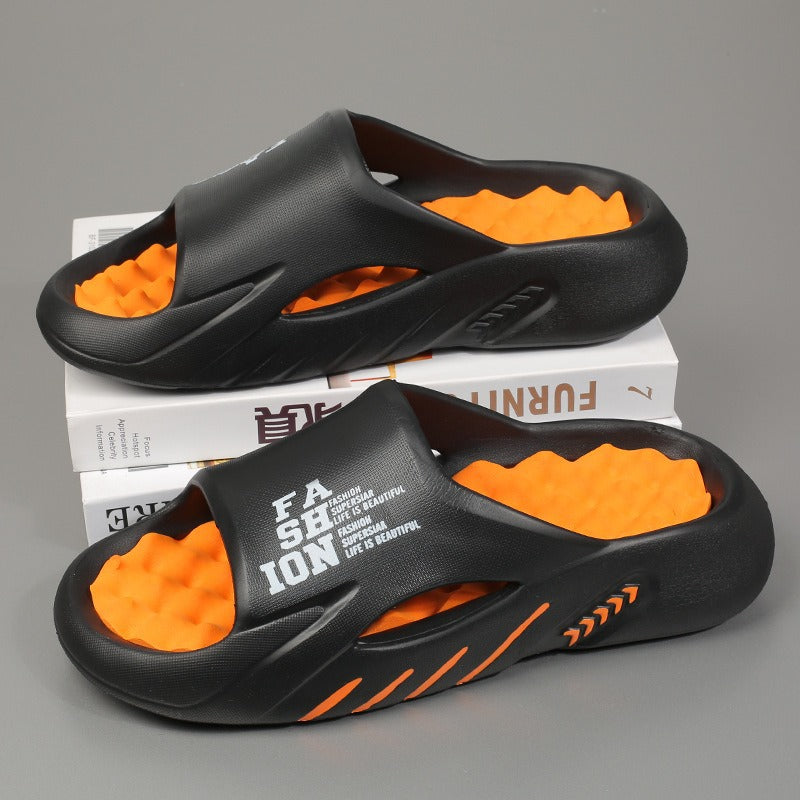 Men's trendy color blocking slippers with 【wavy platform soles】