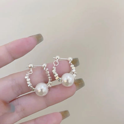 Crushed Silver & Pearl Earrings