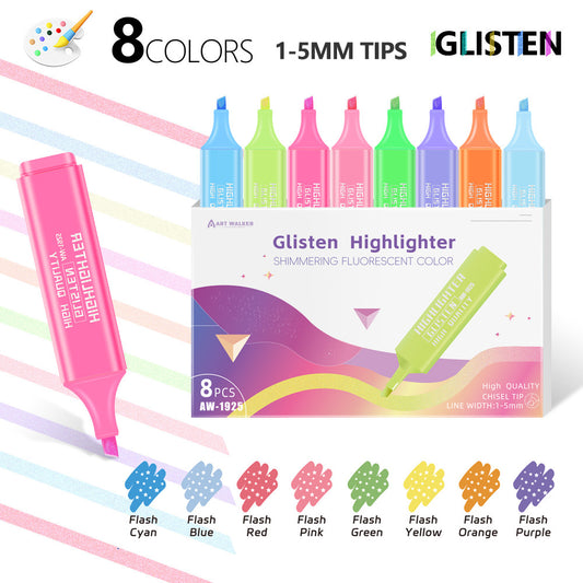 【8 PCS】Glitter multi-color highlighter pen set, children's painting graffiti pen, focus marker pen