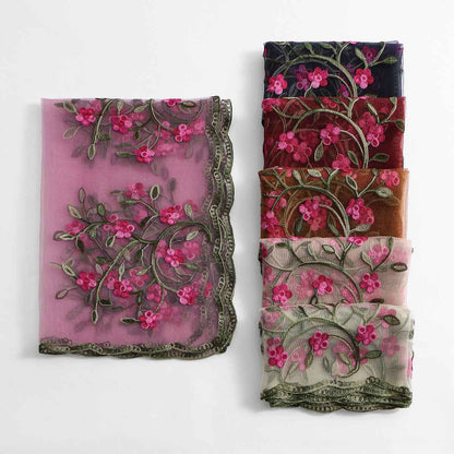 High Quality——Women's Summer Lace Floral Embroidered Scarf – Lightweight Hijab Head Wrap 180*60cm