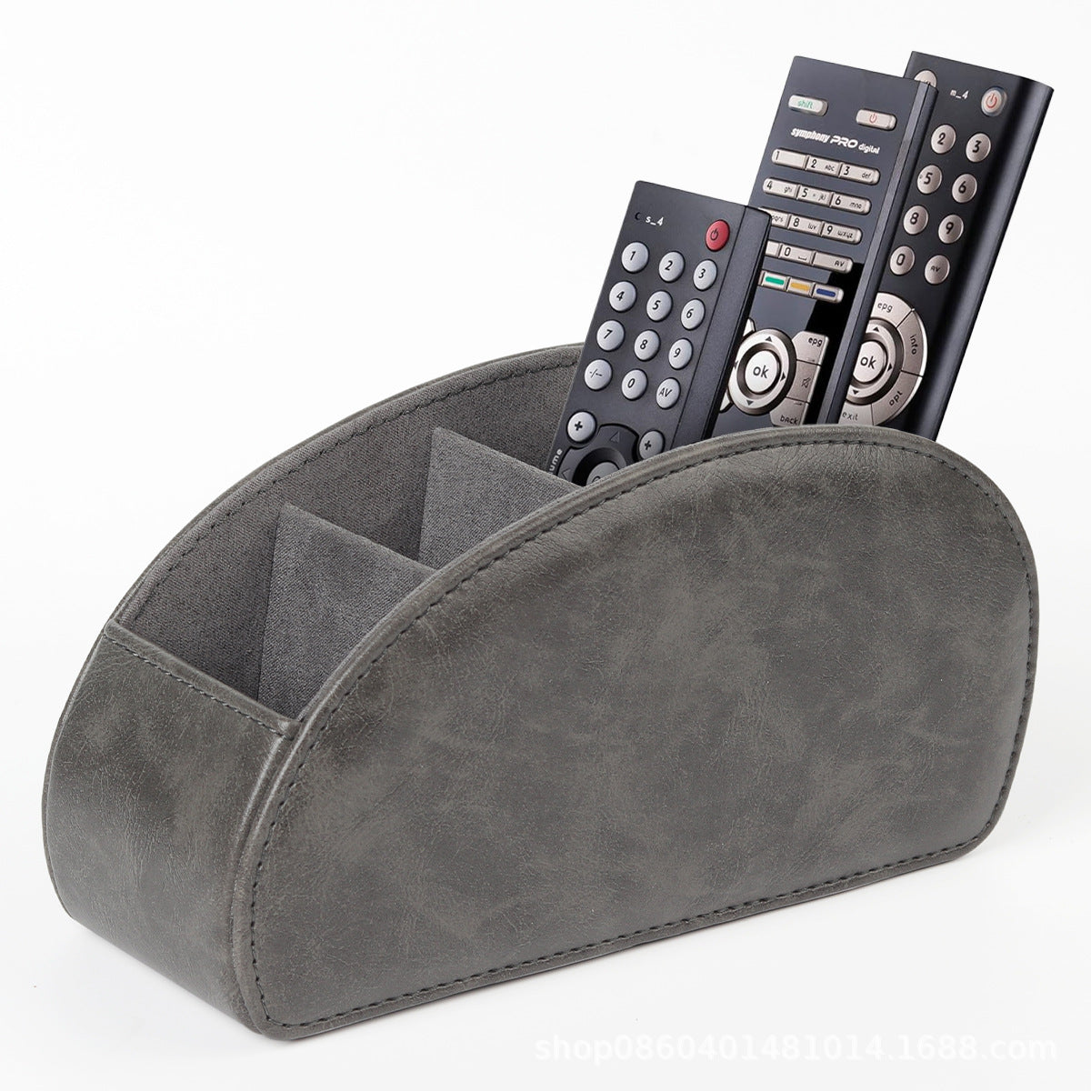 Leather Remote Control Organizer Box with 5 Compartments, Multifunction Curved Desktop Storage Tray