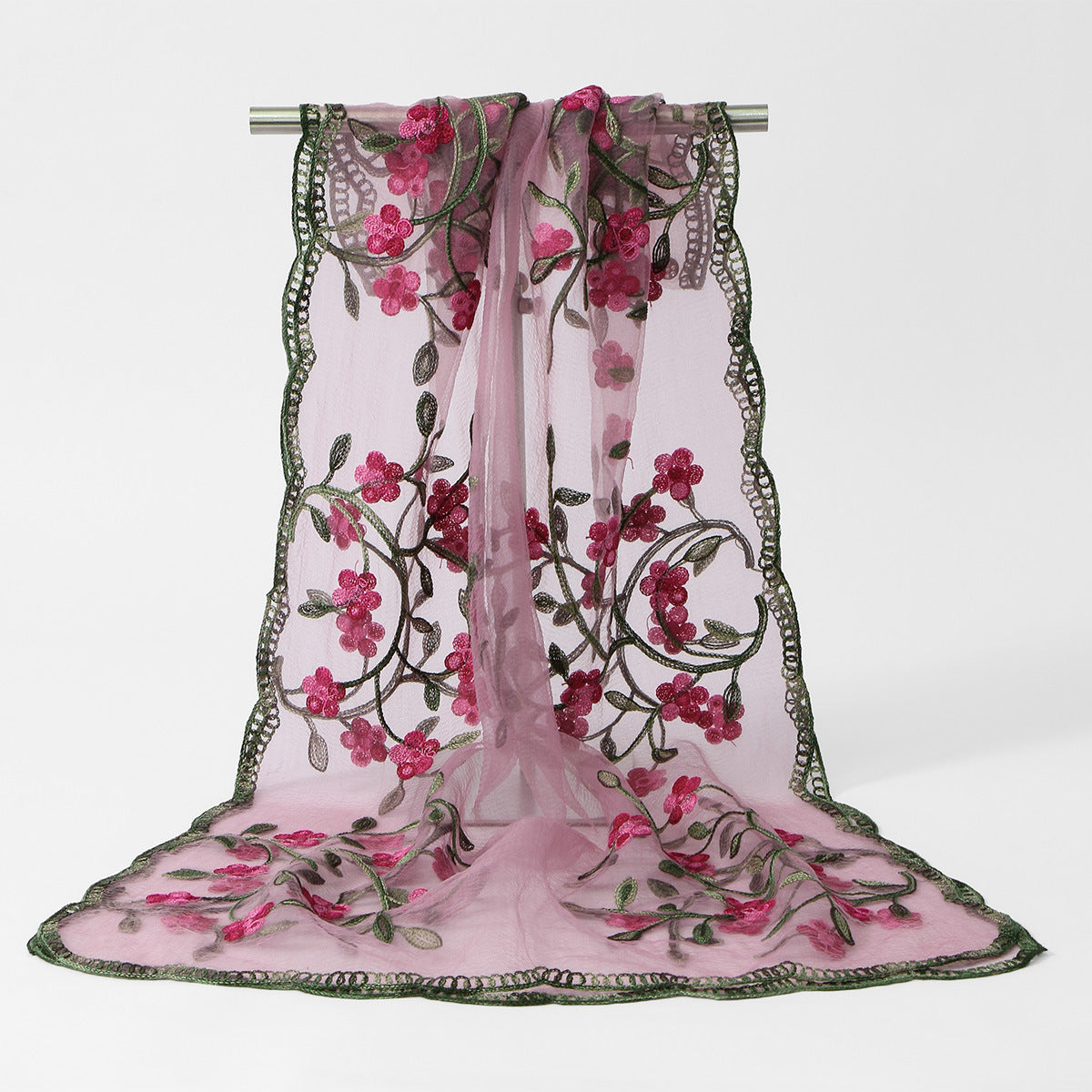 High Quality——Women's Summer Lace Floral Embroidered Scarf – Lightweight Hijab Head Wrap 180*60cm