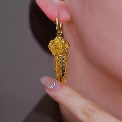 Golden Flower Tassel Earrings