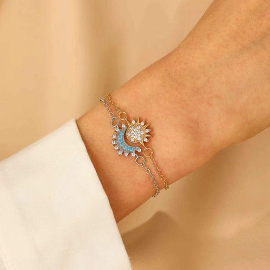 Moon and Sun Couple Magnetic Pendant, Bracelet, and Ring with Embellished Crystals