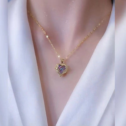 Blue-Purple Crystal Ocean Heart Necklace