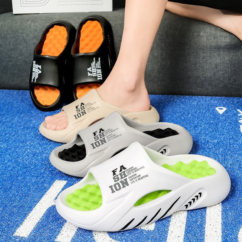 Men's trendy color blocking slippers with 【wavy platform soles】