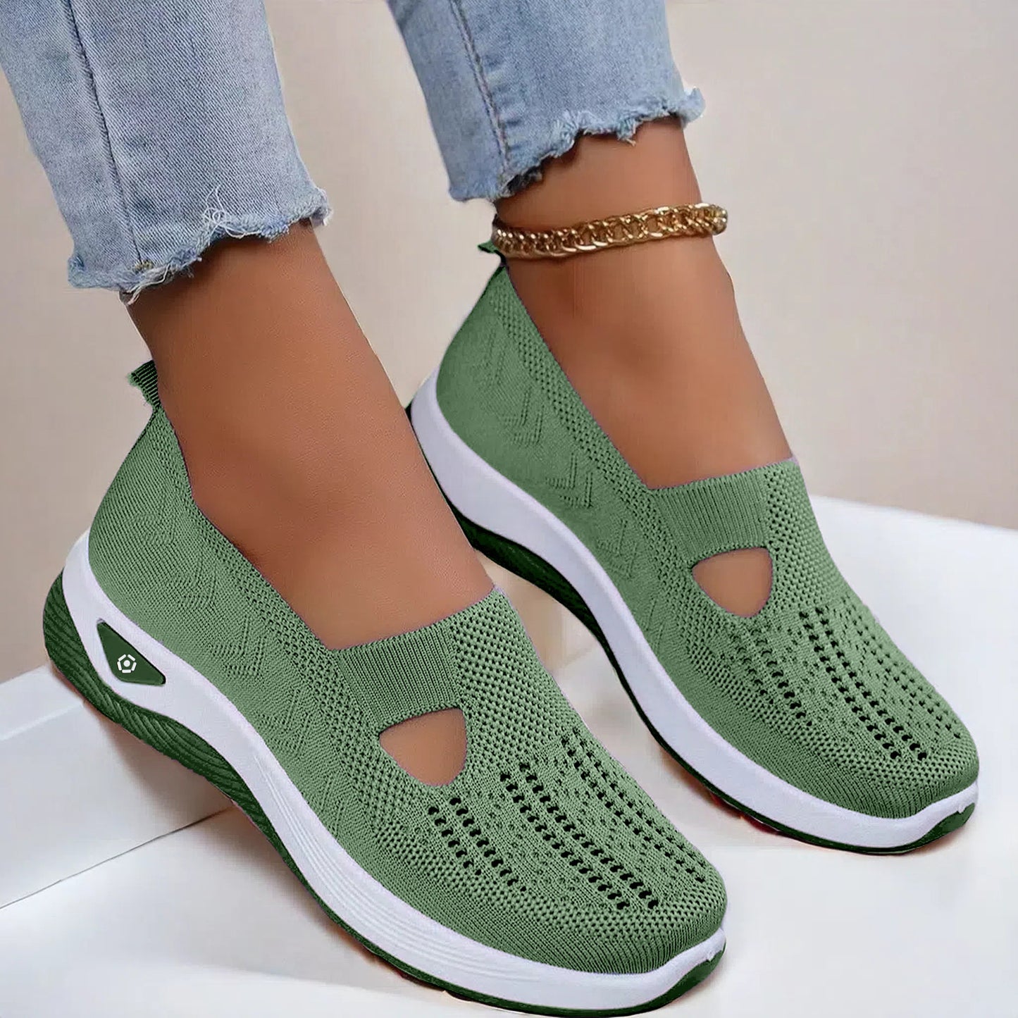 High Quality-Women's large size knitted mesh casual shoes, soft sole and breathable