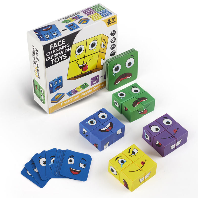 Face-Changing Cube Set — Building Blocks Puzzle, Multiplayer Interactive Educational Tabletop Game Toy