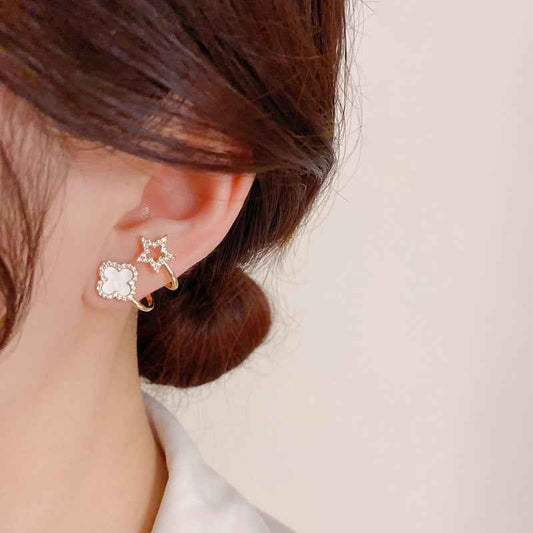 High quality – stylish diamond-encrusted earrings with a classic four-leaf clover design