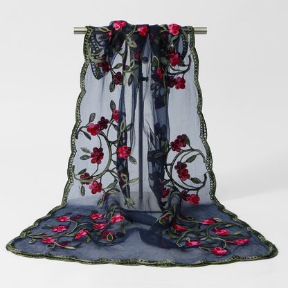High Quality——Women's Summer Lace Floral Embroidered Scarf – Lightweight Hijab Head Wrap 180*60cm