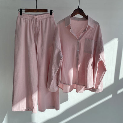 Women's Spring Cotton and Linen Shirt 2-Piece Set