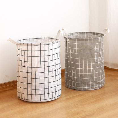 Collapsible Cotton Linen Laundry Basket, Round Storage Bin