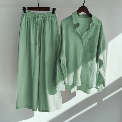 Women's Spring Cotton and Linen Shirt 2-Piece Set